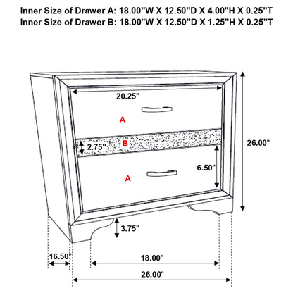 Transitional 2 Drawer Nightstand With Hidden Jewelry Tray