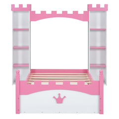 Castle Shaped Bed With Storage Shelf, Dreamy Platform Bed For Kids Bedroom
