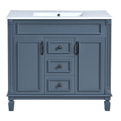 36" Bathroom Vanity With Top Sink, Basin On Cabinet With 2 Soft Closing Doors And 2 Drawers - Blue