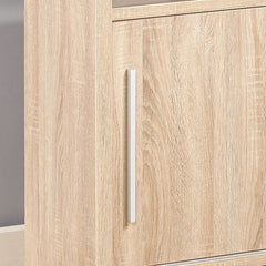 Sideboard Buffet Entry Cabinet Sliding Doors Metal Bar Handles Four Shelves