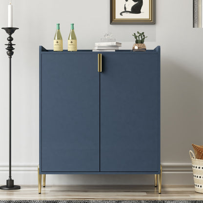 Wine Bar Cabinet With Adjustable Shelf, 2 Door Sideboard With Soft-Closing Hinges And Feet