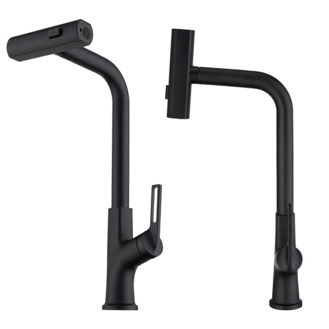 Kitchen Waterfall Faucet With Pull Down Sprayer, Single Handle, 360 Degree Rotating