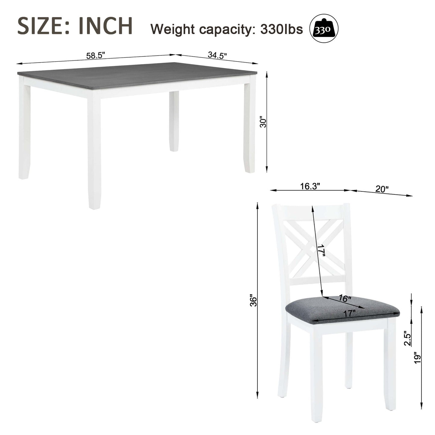 Kitchen Dining Set, Rectangular Dining Table & Upholstered Chairs