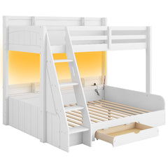 Bunk Bed With Storage Shelves, LED Lighting, Charging Station And Drawer