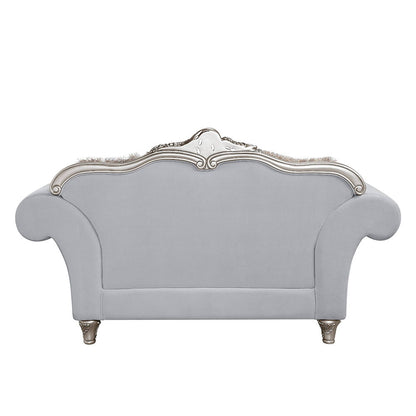Pelumi - Loveseat With 5 Pillows - Light Gray Linen & Platinum