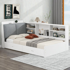 Platform Bed With Storage Headboard, Shelves And 2 Drawers