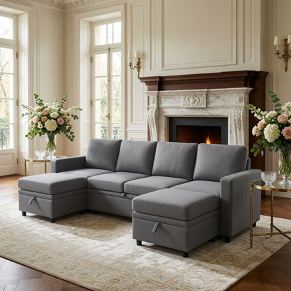 Extra Wide U - Shape Convertible Sleeper Sofa Bed With Dual Storage Ottoman