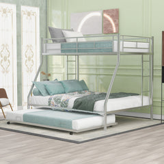 Bunk Bed With Steel Frame And Trundle, 2 Side Ladders