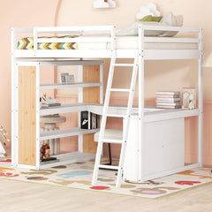 Loft Bed With Ladder, Shelves, And Desk