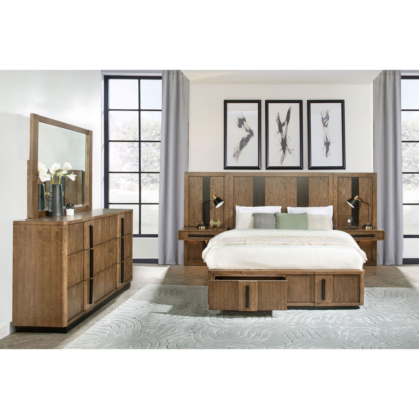 Moraga - 5 Piece Queen Bedroom Set With Fluted Panel Design - Ash Brown