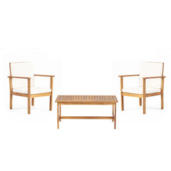 3 Piece Patio Set With Slatted Design, 2 Club Chairs And Coffee Table - Brown