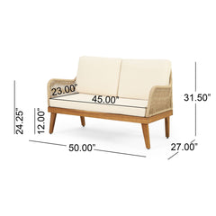 Hueber - Outdoor And Rope 4 Seater Chat Set With Cushions - Teak