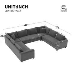 Modular Sectional Reversible U Shaped Couch Set, Free Combination Minimalist Style, Oversized 8 Seat Convertible Sofa