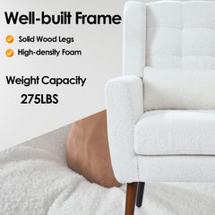 Modern Accent Chair, Chenille Arm Chairs For Living Room, Upholstered Mordern Armchair, Comfy Soft Padded Lounge Chair In Small Space, Bedroom, With Pillow, Solid Wood Leg