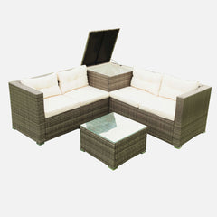 4 Piece Patio Sectional Wicker Rattan Outdoor Furniture Sofa Set With Storage Box