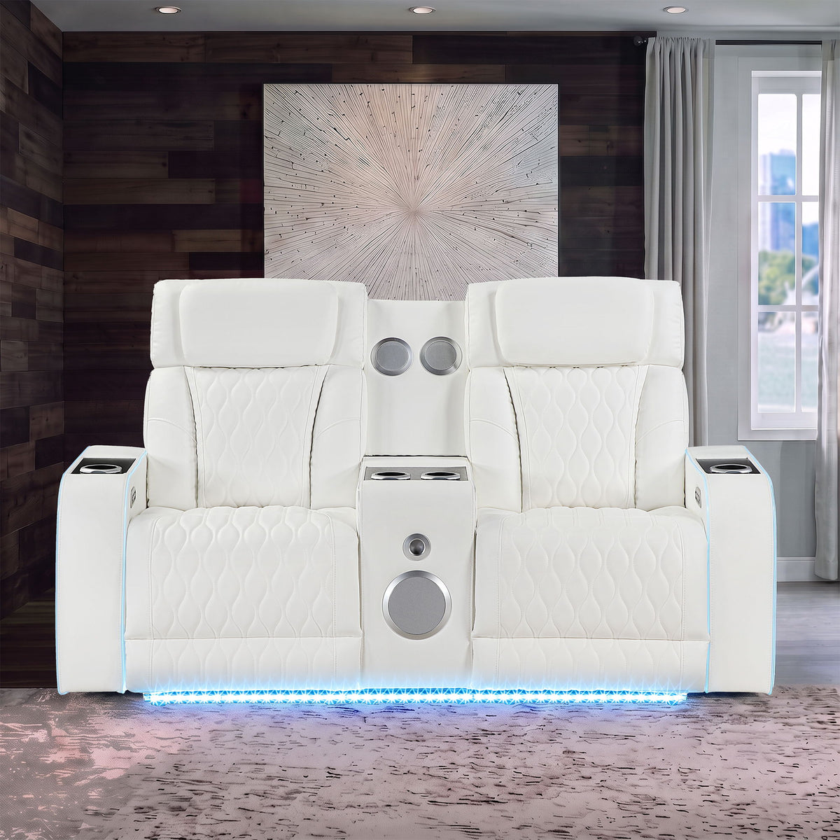 Electra - Power Reclining Loveseat With Power Headrests, Console, Speakers, Massage, LED Lighting And USB Control