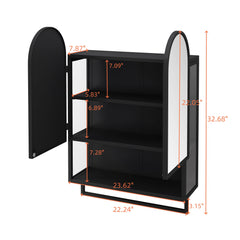 Double Arched Mirror Wall Cabinet With 2 Doors, Featuring Adjustable Shelves And Towel Rack