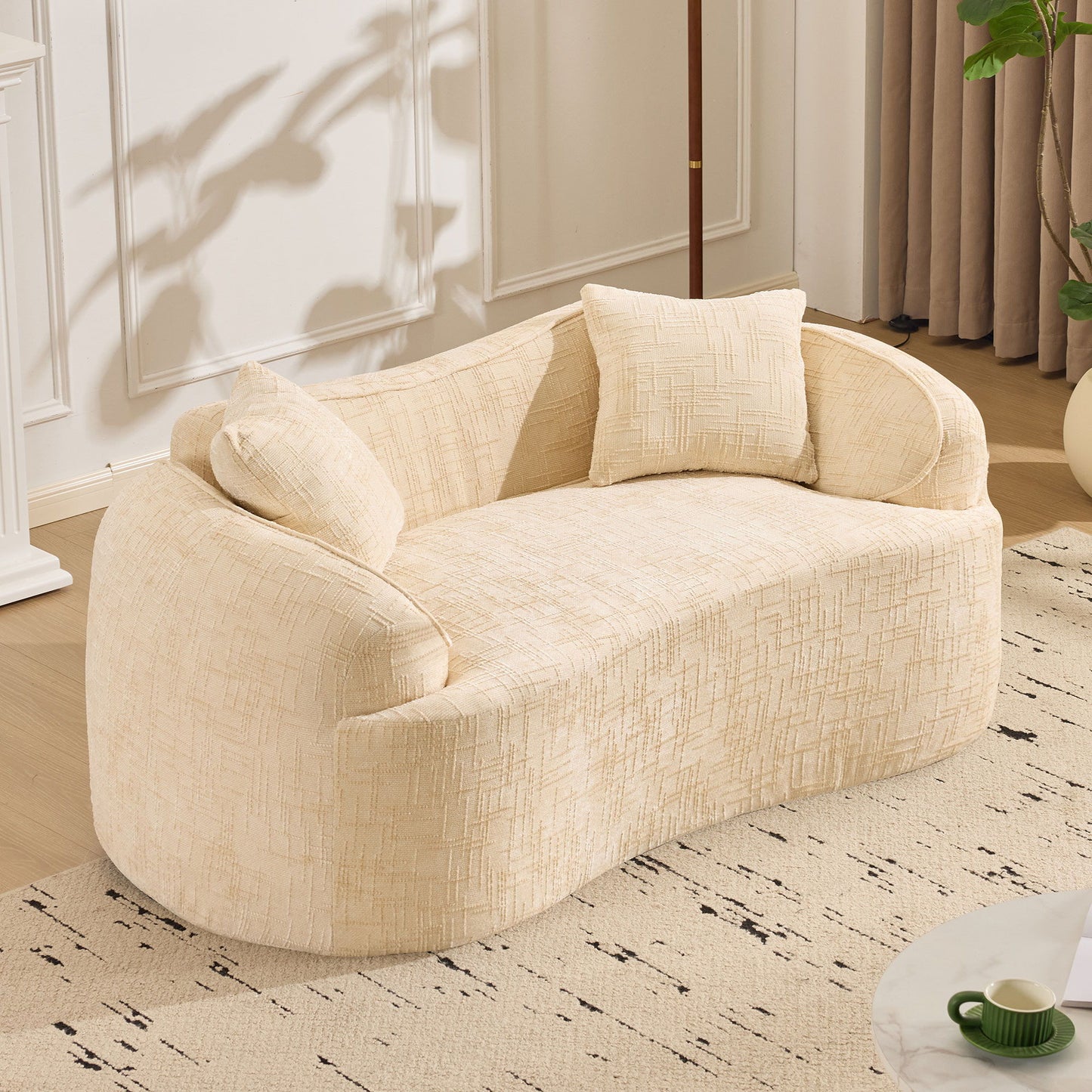Curved 2 Person Compress Sofa With Armrests, Includes Pillows