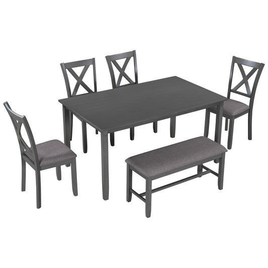 6 Piece Rectangular Dining Table Set With 4 Chairs And Bench