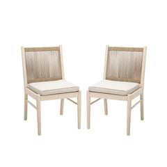 Cordoba - Dining Chair (Set of 2) With Acacia Wood Frame And Water Repellent Fabric - Beige / Yellow