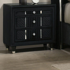 1 Piece Nightstand Upholstery Textured Look Luxurious Feel Drawer Fronts Crystal Style Knobs - Black