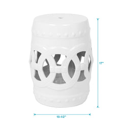 Elegant Glazed Ceramic Drum Stool Indoor / Outdoor Side Table Accent Garden Stool - White