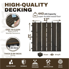 Acacia Hardwood Interlocking Deck Tiles, Striped Pattern