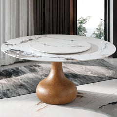 Round Dining Table 53" With Lazy Susan - Walnut / White