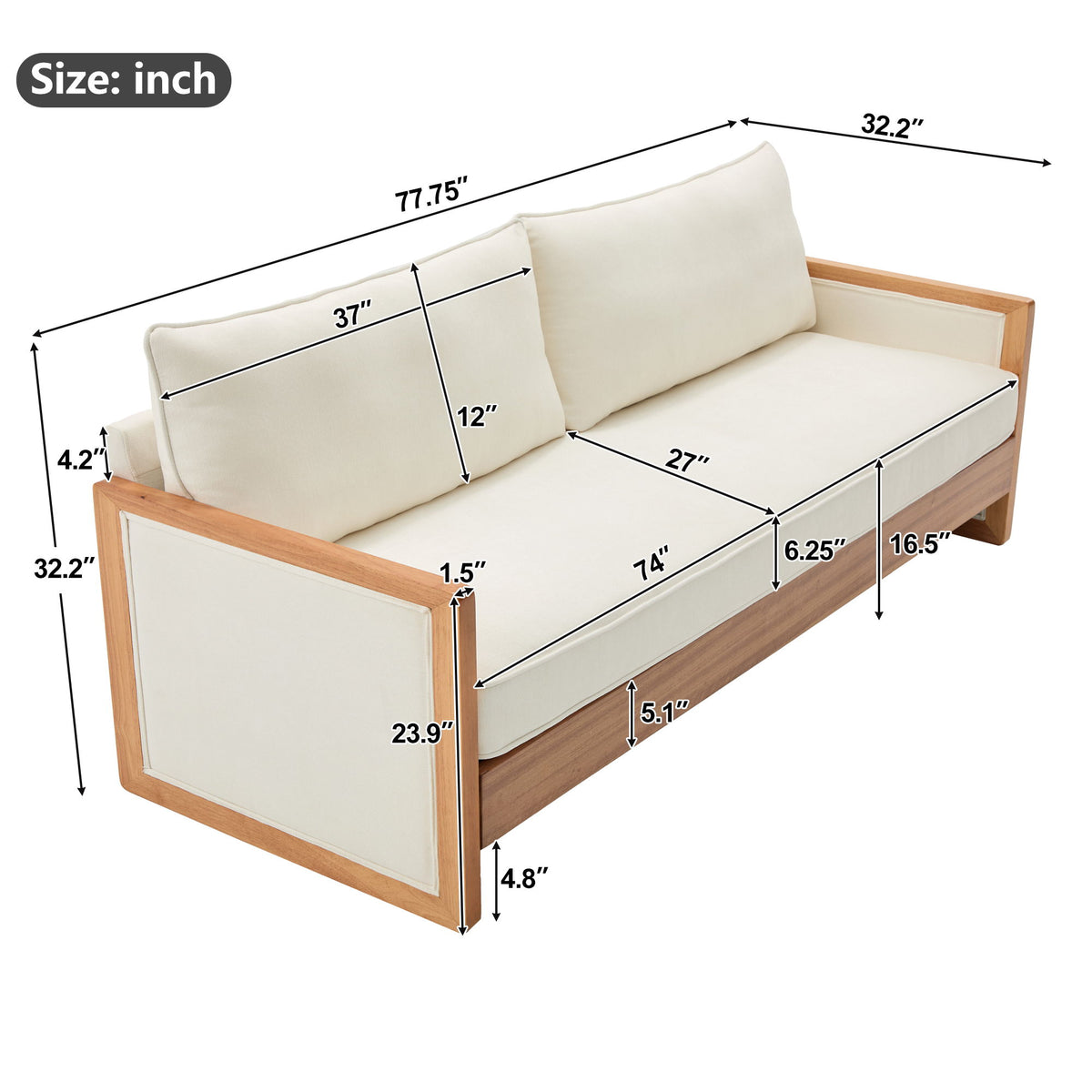 Modern 3 Seater Sofa With Armrests, Living Room Couch