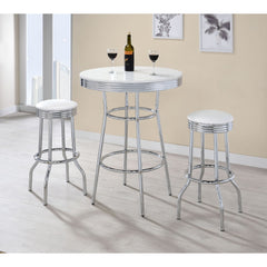 Midge - 3 Piece Round 1950S Bistro Pub Bar Table Set With Upholstery - White