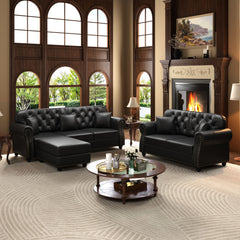 Upholstered Sofa With Nailhead Trim, Rolled Armrests With Ottoman