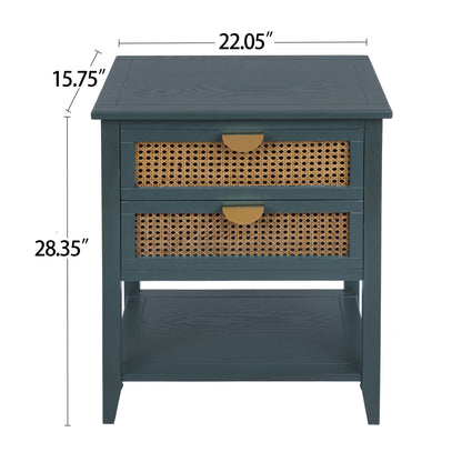 2 Drawer Side Table, Natural Rattan