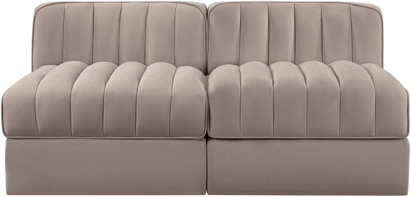 Rummi - Velvet Performance Fabric Upholstered 2 Piece Modular Armless Loveseat