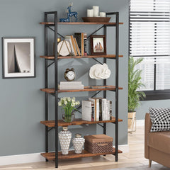 5 Tier Bookshelf Unit With Accents For Living Room - Black / Brown