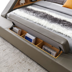 Multifunctional Upholstered Storage Bed Frame, Massage Chaise Lounge On Left