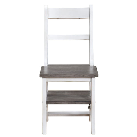 Solid Wood Foldable Ladderchair Dual Purpose Stepladders Step Display Stand Flower Stand Forhome, Library, Kitchen - Antique White / Sandstone