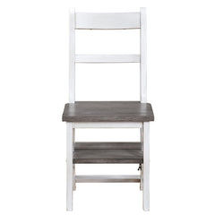 Solid Wood Foldable Ladderchair Dual Purpose Stepladders Step Display Stand Flower Stand Forhome, Library, Kitchen - Antique White / Sandstone