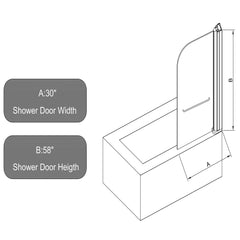 Bathtub Shower Door With 6mm Tempered Glass