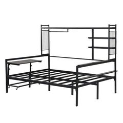Daybed With Movable Desk, Grid, Shelves And Clothes Hanger