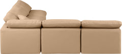 Indulge - Faux Leather 5 Piece Modular Corner Armless Sectional - Tan