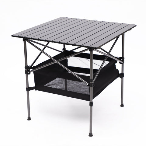 Folding Outdoor Table With Carrying Bag, Lightweight Aluminum Roll-Up Square Table For Indoor, Outdoor Camping, Picnics, Beach, Backyard, Bbq, Party, Patio - Black