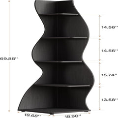5 Tier Wavy Corner Bookshelf And Plant Stand For Living Room