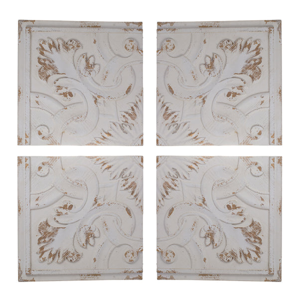 Distressed Wooden Square Wall Panels (Set of 4) - White