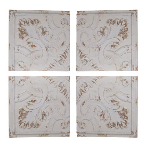 Distressed Wooden Square Wall Panels (Set of 4) - White