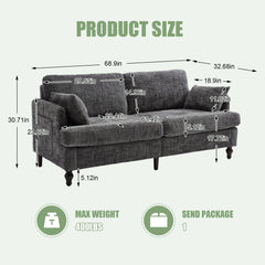 Chenille 2 Seater Sofa With LED Light, USB Charging Port, And Storage Bag