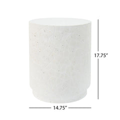 Outdoor Terrazzo Concrete Drum End Table, Living Room Accent Table - White Terrazzo