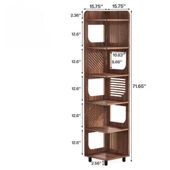 6 Tier Narrow Corner Bookshelf Storage For Living Room - Brown