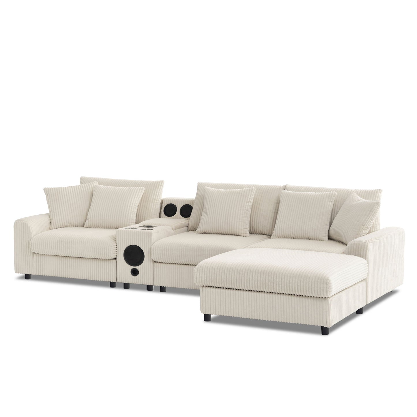 Sectional With tooth Speakers L Shaped Couch With Console USB Charger, Cup Holders Storage Ottoman Deep And Wide Seat Cloud Sofa