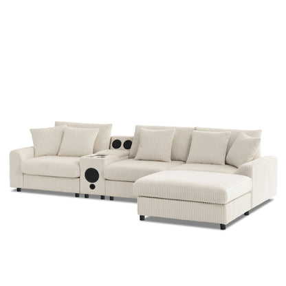 Sectional With tooth Speakers L Shaped Couch With Console USB Charger, Cup Holders Storage Ottoman Deep And Wide Seat Cloud Sofa