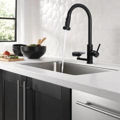3 In 1 Kitchen Faucet With Press Type Glass Rinser, High Arc Pull Down Sprayer